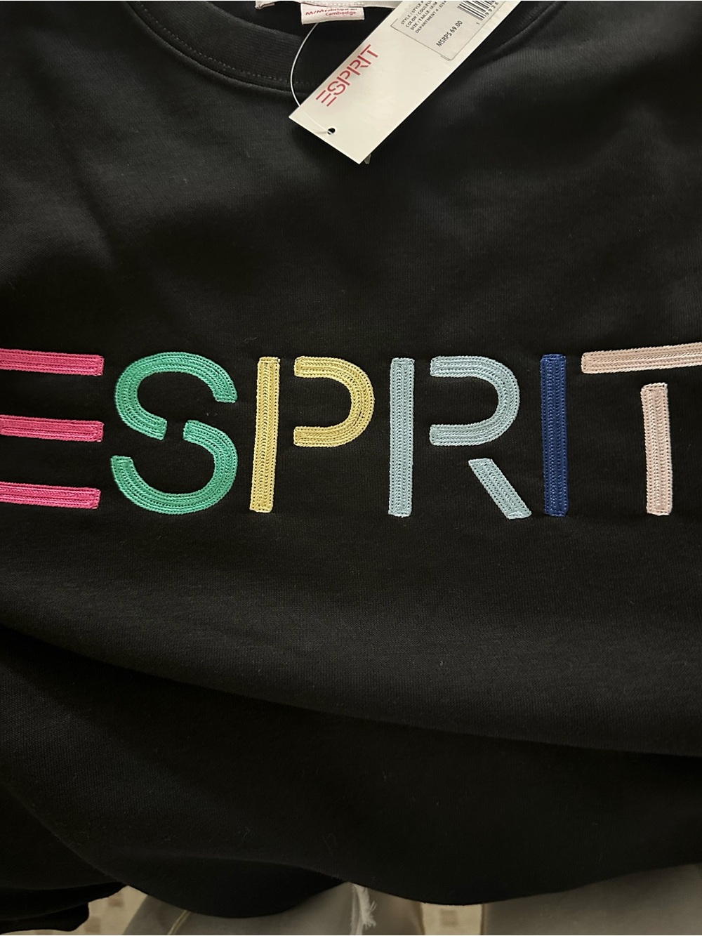 Esprit Black Crewneck Sweatshirt with Multicolor Logo Embroidery - Picture 2 of 6